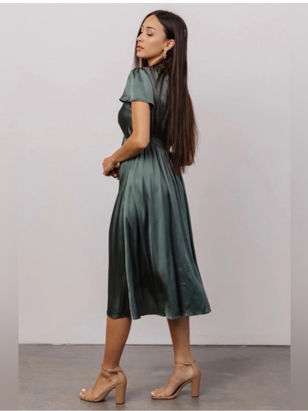 NWT! Baltic Born Poppy Emerald Green Satin Tie-Front Midi Dress - Picture 2 of 9